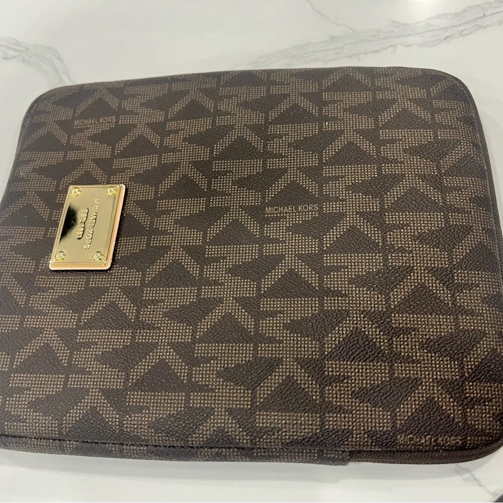 Michael Kors Black and Brown Logo Tablet Carrying Case